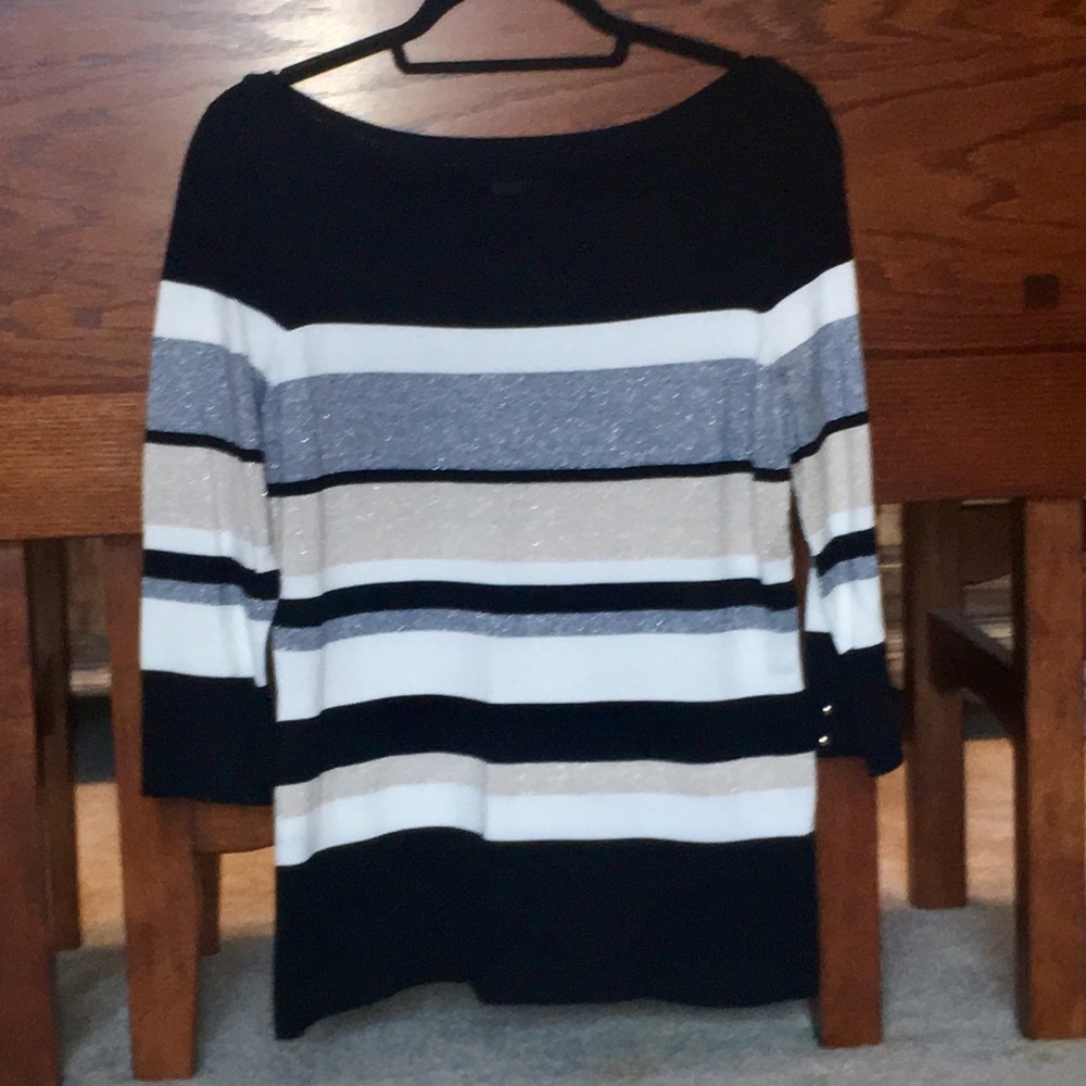 WHBM- NWOT -Black/Silver/Gold/White Striped Shirt